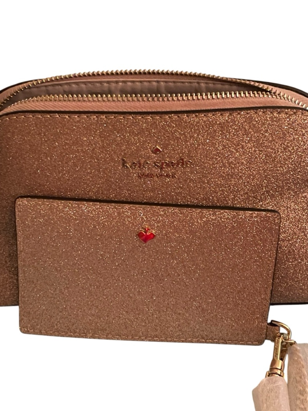 kate spade Rose Gold Glitter Wristlet with Matching Card Holder
